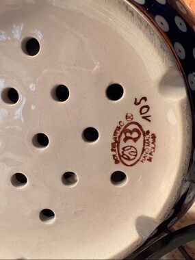 Boleslawiec Hand-Painted Blue Polish Pottery Colander or fruit bowl.